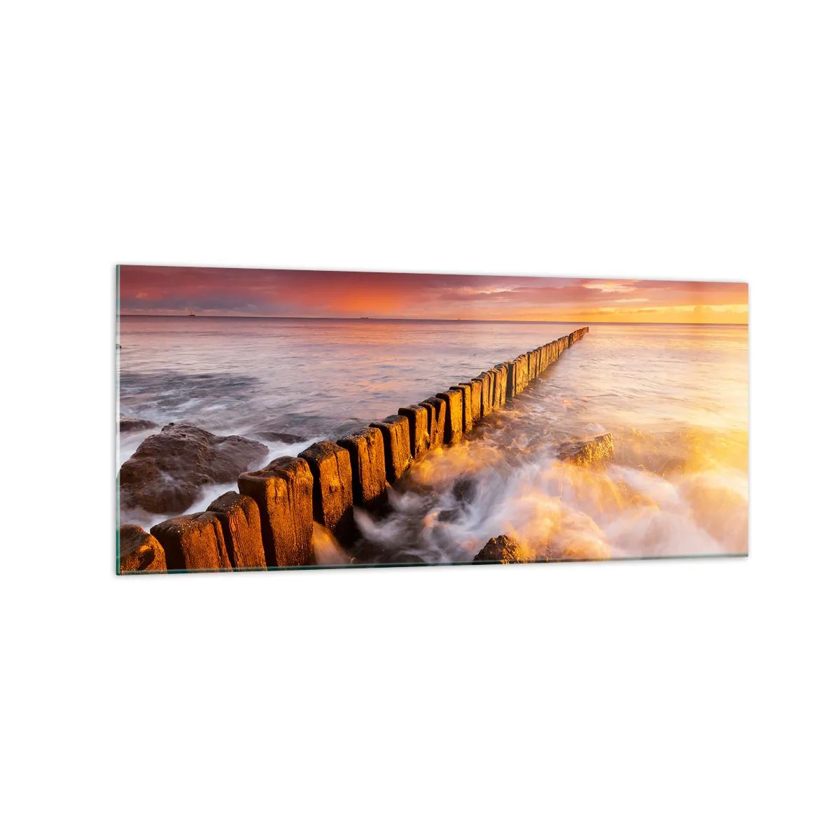 Obraz na szkle - Malowniczy krajobraz nad morzem o zachodzie słońca - 120x50cm - Łagodność fal - Nowoczesna dekoracja ścienna do salonu i sypialni ARTTOR