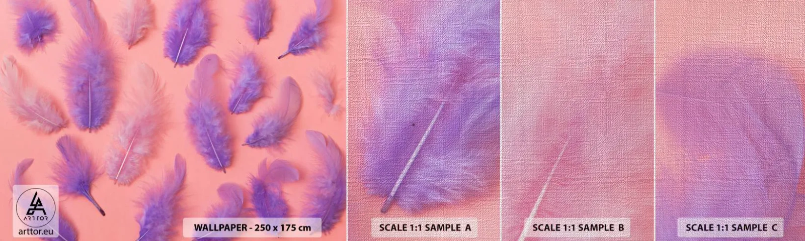 Fototapeta Próbka Premium Canvas - Liliowy ptak pragnienia - Ptasie Pióro, Inspiracja, Grafika - 100x30 cm