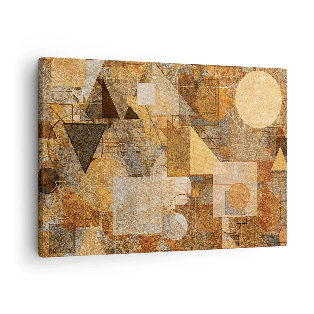Obraz na płótnie - Abstrakcyjne geometryczne figury w ciepłych odcieniach - 70x50cm - Kubistyczne studium brązu - Nowoczesna dekoracja ścienna do salonu i sypialni ARTTOR