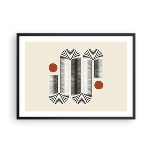 Plakat w czarnej ramie - Geometryczny wzór z liniami i pomarańczowymi okręgami - 70x50cm - Od początku do końca - Nowoczesna dekoracja ścienna do salonu i sypialni ARTTOR