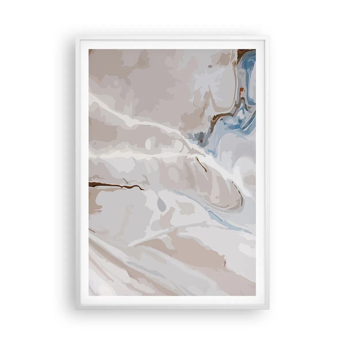 Plakat w białej ramie - Błękitne meandry pod bielą - 70x100 cm