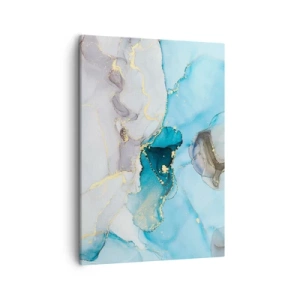 Obraz na płótnie - Abstrakcyjna kompozycja w odcieniach szarości, turkusu i złota - 50x70cm - Studium spotkania szarości z turkusem - Nowoczesna dekoracja ścienna do salonu, kuchni i sypialni ARTTOR