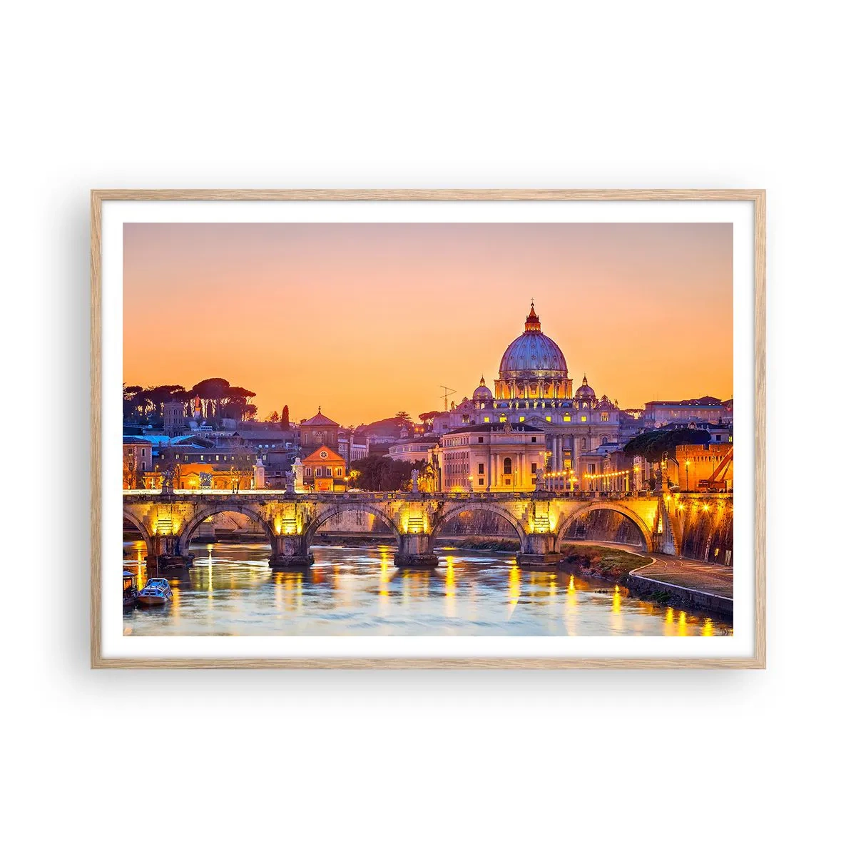 Plakat w ramie jasny dąb - Zmierzch nad Wiecznym Miastem - 100x70 cm