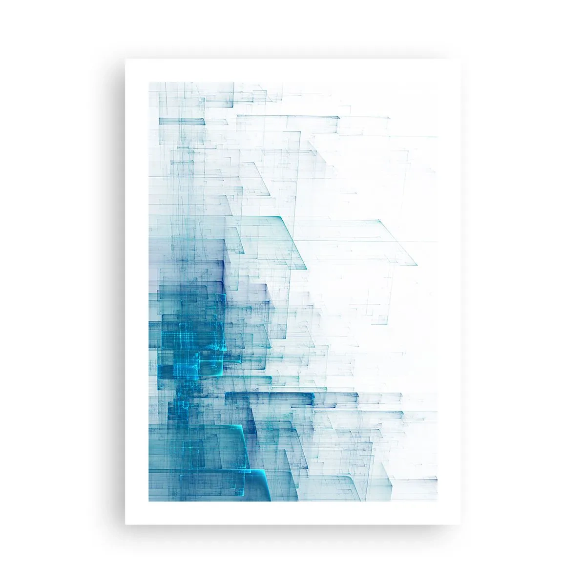 Plakat - Abstrakcyjna kompozycja geometryczna w odcieniach błękitu i bieli - 50x70cm - Jak stała się przestrzeń - Nowoczesna dekoracja ścienna do salonu, kuchni i sypialni ARTTOR