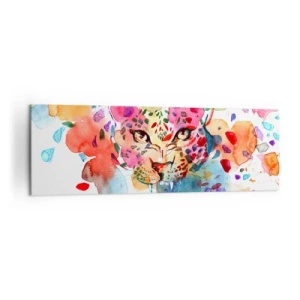 Obraz na płótnie - Abstrakcyjny portret lamparta w intensywnych kolorach - 160x50cm - Piękna i bestia - Nowoczesna dekoracja ścienna do salonu i sypialni ARTTOR