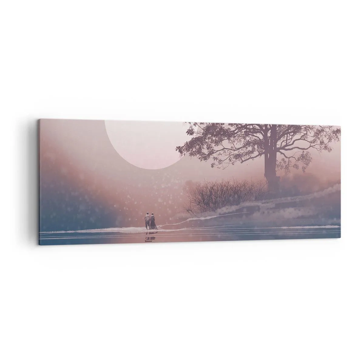 Obraz na płótnie - Romantyczna scena z księżycem i drzewem nad wodą - 140x50cm - Nocne dziwy - Nowoczesna dekoracja ścienna do salonu i sypialni ARTTOR
