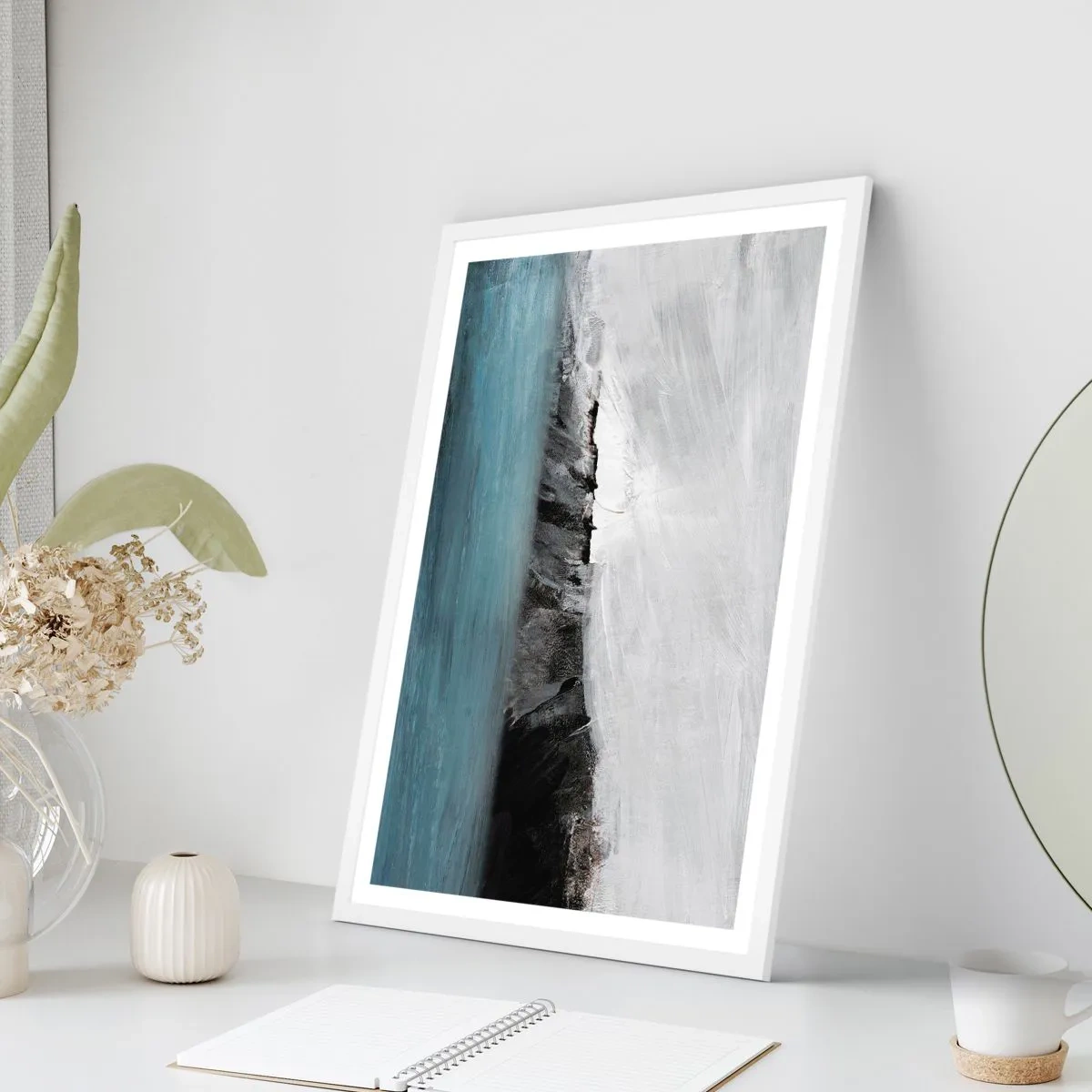 Plakat w białej ramie - Woda – ziemia: starcie żywiołów - 70x100 cm