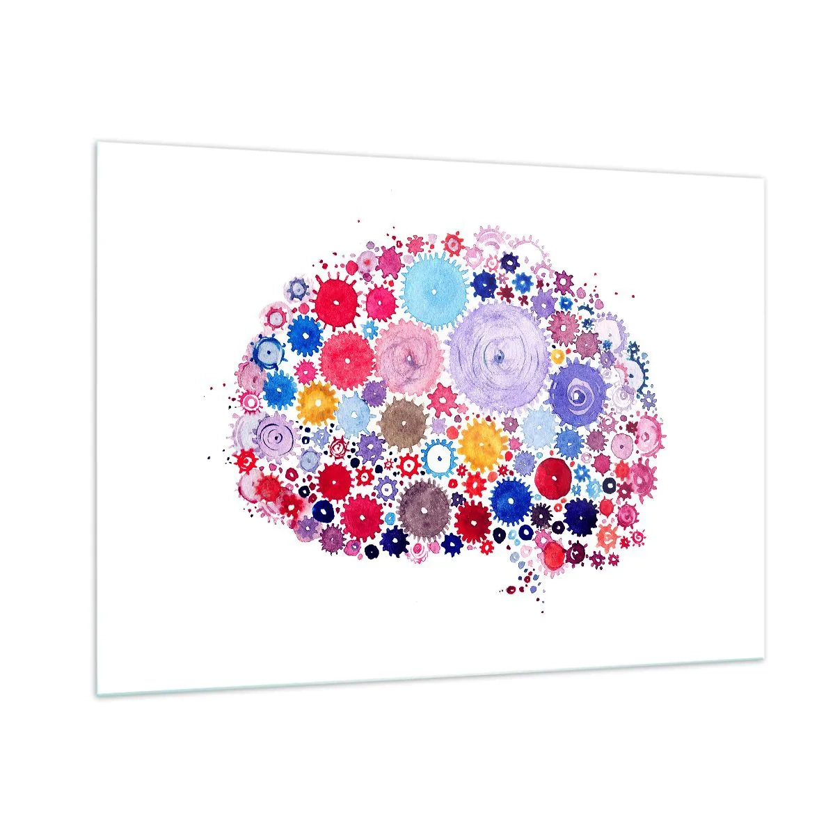 Obraz na szkle - Kolorowa ilustracja mózgu złożona z geometrycznych kształtów - 100x70cm - Najdoskonalsza machina natury - Nowoczesna dekoracja ścienna do salonu, kuchni i sypialni ARTTOR