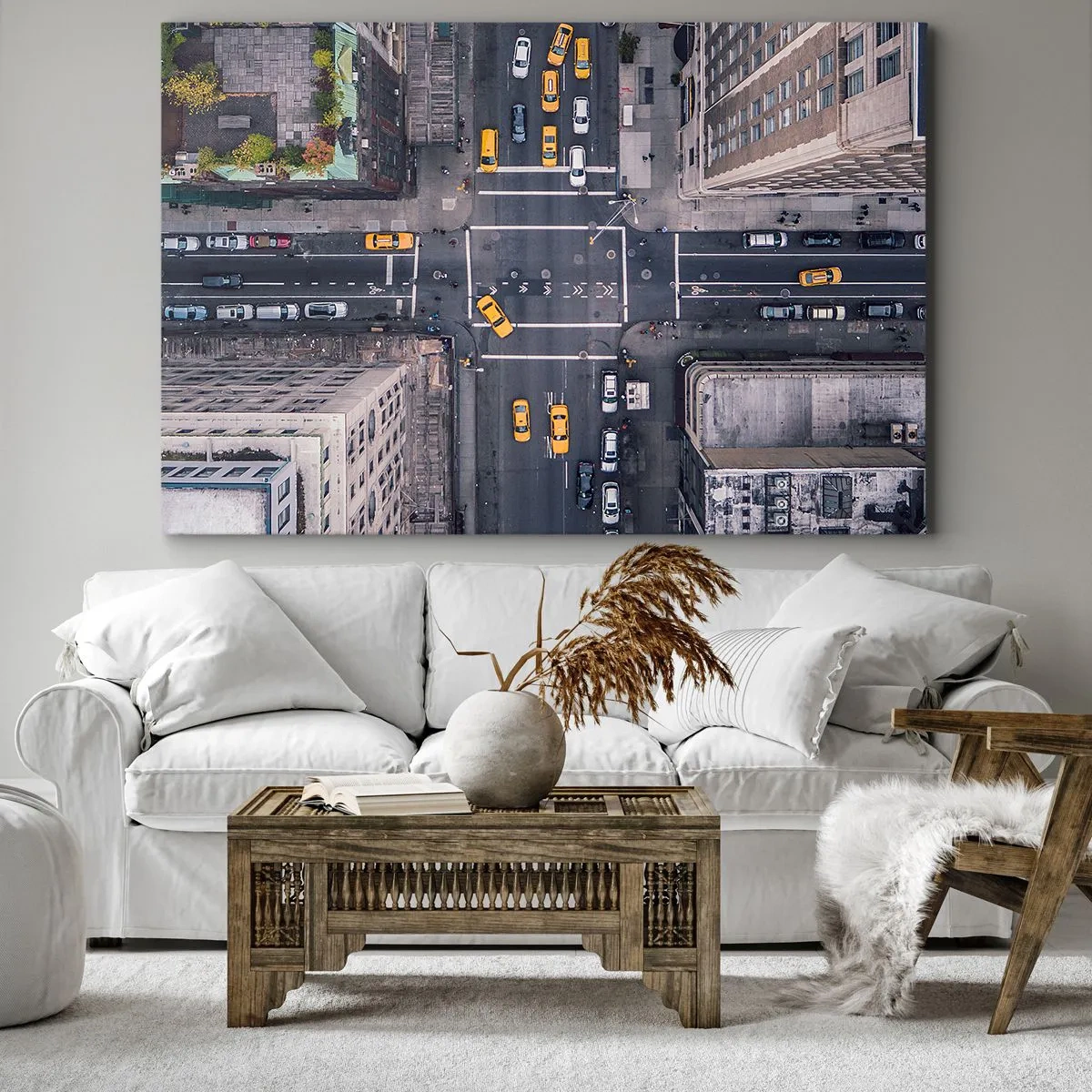 Obraz na płótnie - Widok z lotu ptaka na ruchliwą ulicę miasta - 70x50cm - Prosty wybór - Nowoczesna dekoracja ścienna do salonu i sypialni ARTTOR