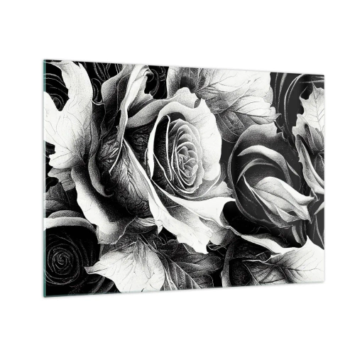 Obraz na szkle - Czarno-biała kompozycja kwiatów róż z detalami - 70x50cm - Zawsze królowa - Nowoczesna dekoracja ścienna do salonu i sypialni ARTTOR