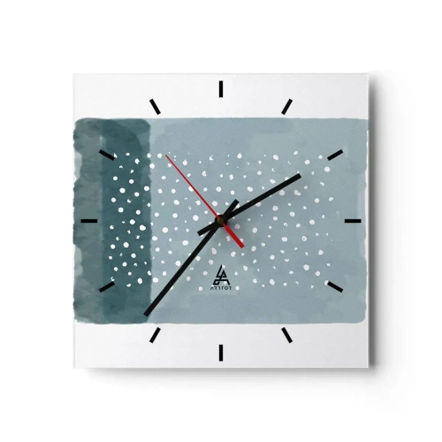 Zegar ścienny - Minimalistyczny obraz w odcieniach błękitu z kropkami - 30x30cm - Wyrosłe na błękicie - Nowoczesna dekoracja ścienna do salonu i sypialni ARTTOR