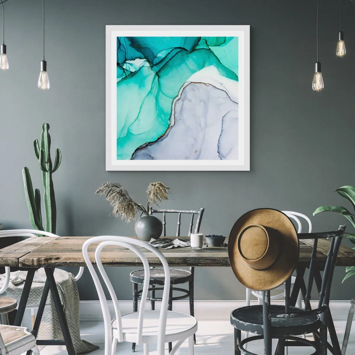 Plakat w białej ramie - Studium w turkusie - 30x30 cm