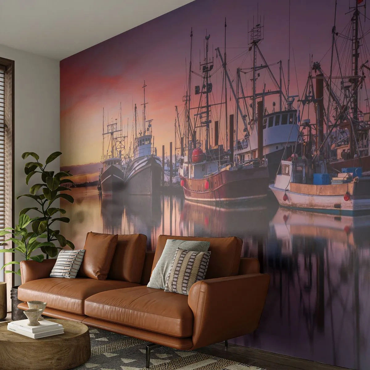 Fototapeta Premium Sand - Port rybacki o zachodzie słońca z odbiciem w wodzie - 100x70cm - Przed kolejnym dniem - Nowoczesna dekoracja ścienna do salonu, kuchni i sypialni ARTTOR