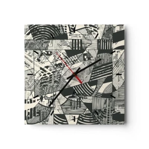Zegar ścienny - Geometryczne abstrakcyjne wzory w odcieniach zieleni na jasnym tle - 30x30cm - Dynamika współczesności - Nowoczesna dekoracja ścienna do salonu i sypialni ARTTOR
