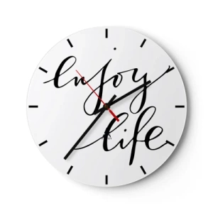 Zegar ścienny - Biały zegar z czarnym napisem Enjoy Life na minimalistycznym tle - 30x30cm - Nic dodać… - Nowoczesna dekoracja ścienna do salonu, kuchni i sypialni ARTTOR