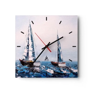 Zegar ścienny - Żaglówki na wzburzonym morzu w malarskiej kompozycji - 30x30cm - Braterstwo wiatru - Nowoczesna dekoracja ścienna do salonu i sypialni ARTTOR