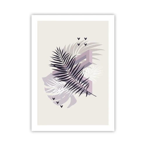 Plakat - Abstrakcyjna kompozycja z liśćmi i geometrycznymi kształtami - 50x70cm - Cień cienia - Nowoczesna dekoracja ścienna do salonu, kuchni i sypialni ARTTOR