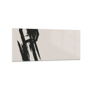 Obraz na szkle - Dynamiczne pociągnięcia pędzla w czerni na jasnym tle - 120x50cm - Niepohamowany pęd - Nowoczesna dekoracja ścienna do salonu i sypialni ARTTOR