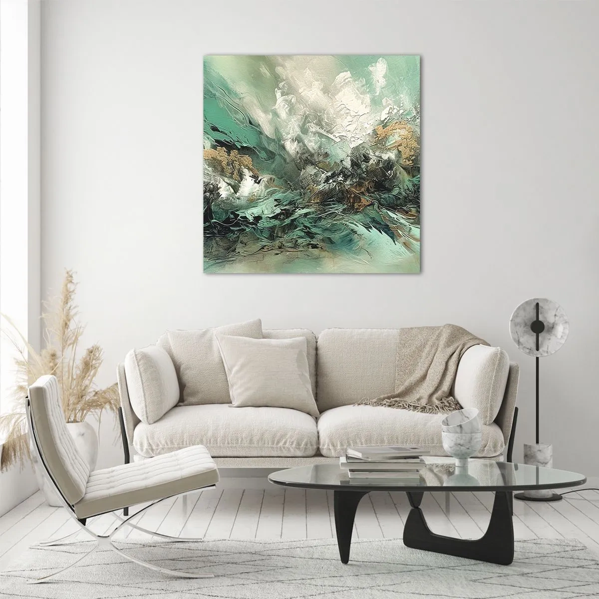 Obraz na szkle - Szmaragdowo-czarna kipiel - 60x60 cm