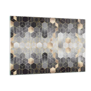 Obraz na szkle - Geometryczny wzór z heksagonów w złotych liniach - 120x80cm - Diamentowa kompozycja - Nowoczesna dekoracja ścienna do salonu, kuchni i sypialni ARTTOR