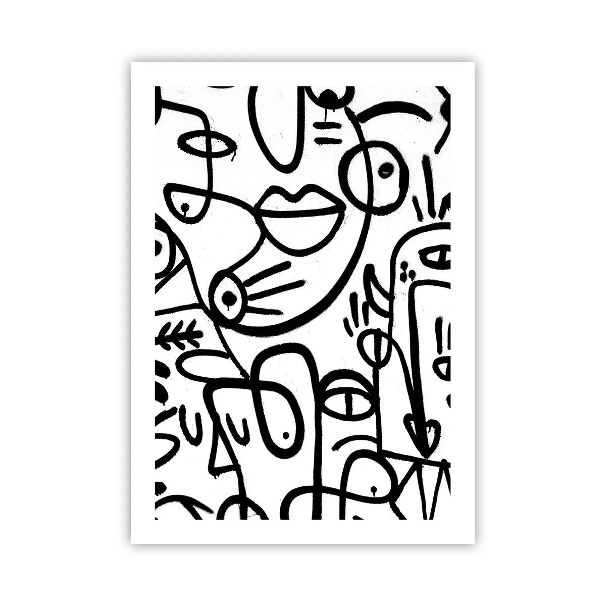 Plakat - Abstrakcyjne czarne linie na białym tle - 50x70cm - Twarze i miraże - Nowoczesna dekoracja ścienna do salonu, kuchni i sypialni ARTTOR