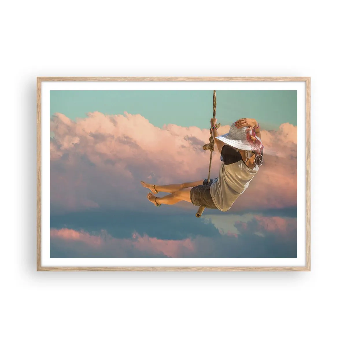 Plakat w ramie jasny dąb - Zabawa w obłokach - 100x70 cm