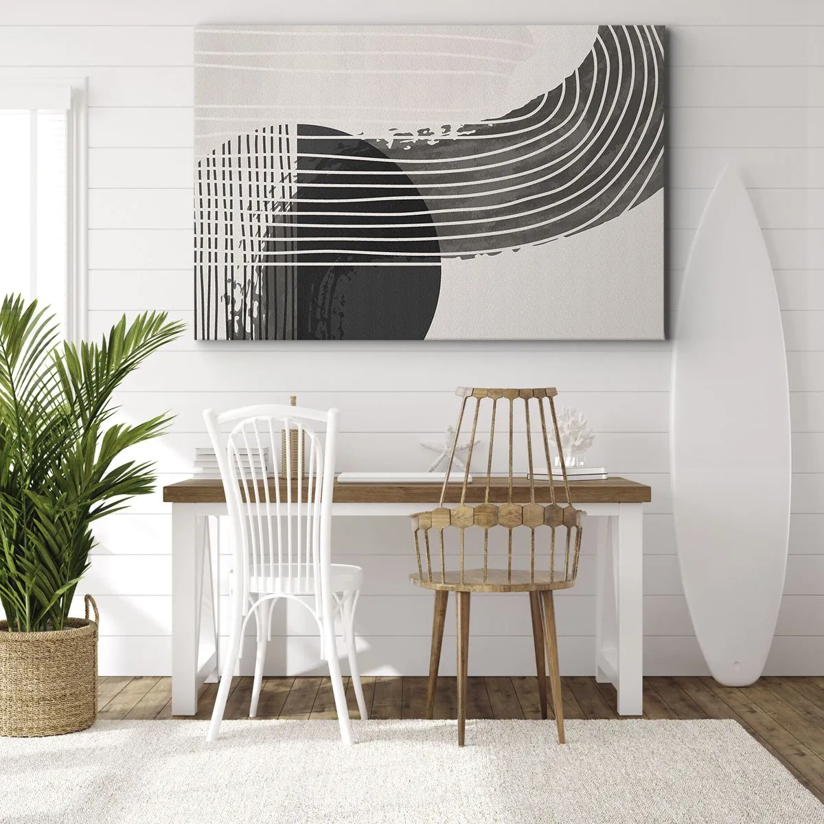 Obraz na płótnie - Abstrakcyjny wzór z liniami i geometrycznymi kształtami - 70x50cm - Tam i z powrotem - Nowoczesna dekoracja ścienna do salonu i sypialni ARTTOR