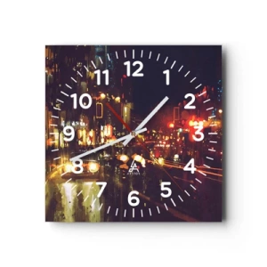 Zegar ścienny - Zatopiona w światłach nocy - 30x30 cm
