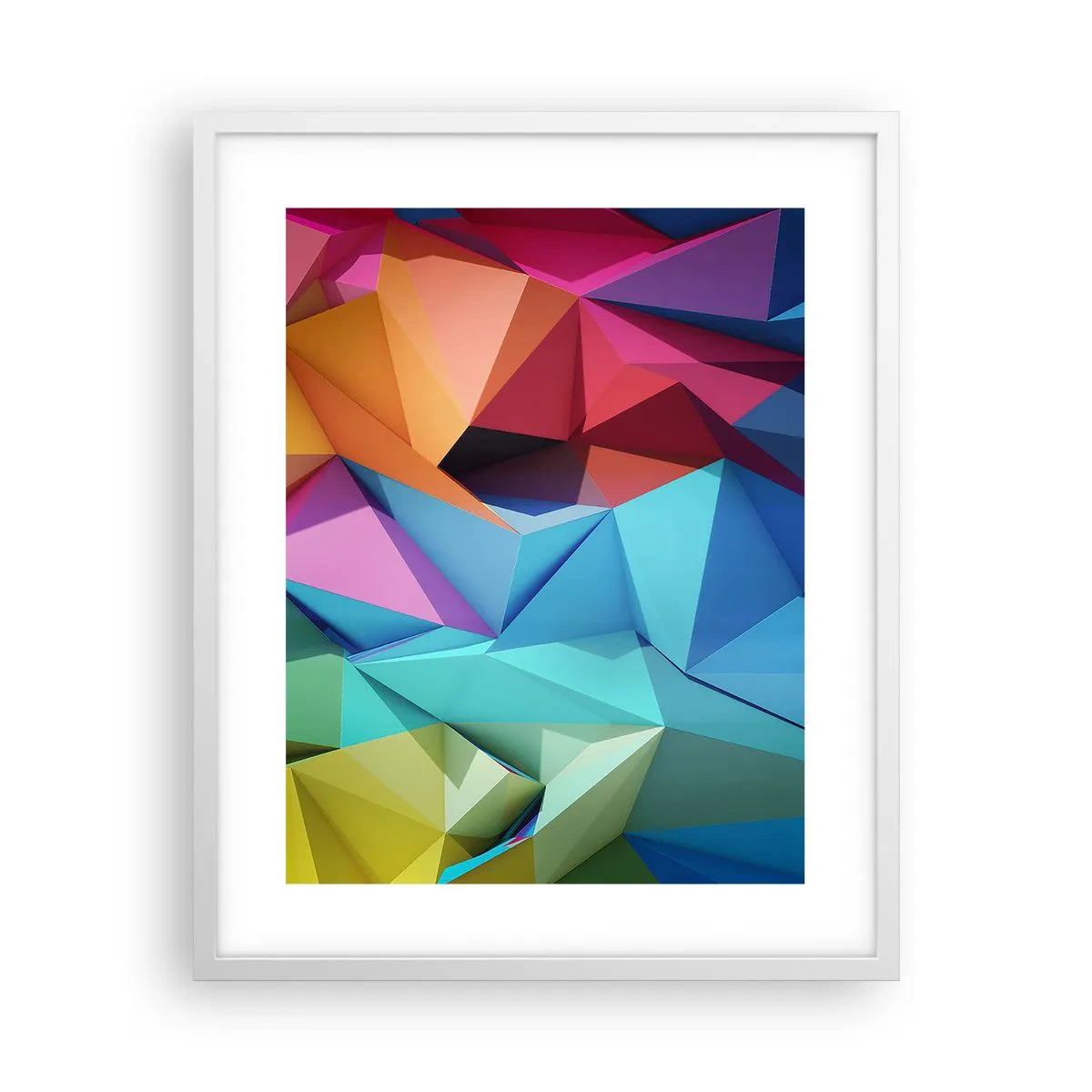Plakat w białej ramie - Tęczowe origami - 40x50 cm