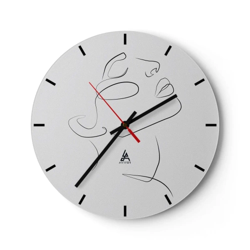 Zegar ścienny - Minimalistyczny portret kobiety wykonany linią na białym tle - 30x30cm - Meandry marzenia - Nowoczesna dekoracja ścienna do salonu, kuchni i sypialni ARTTOR