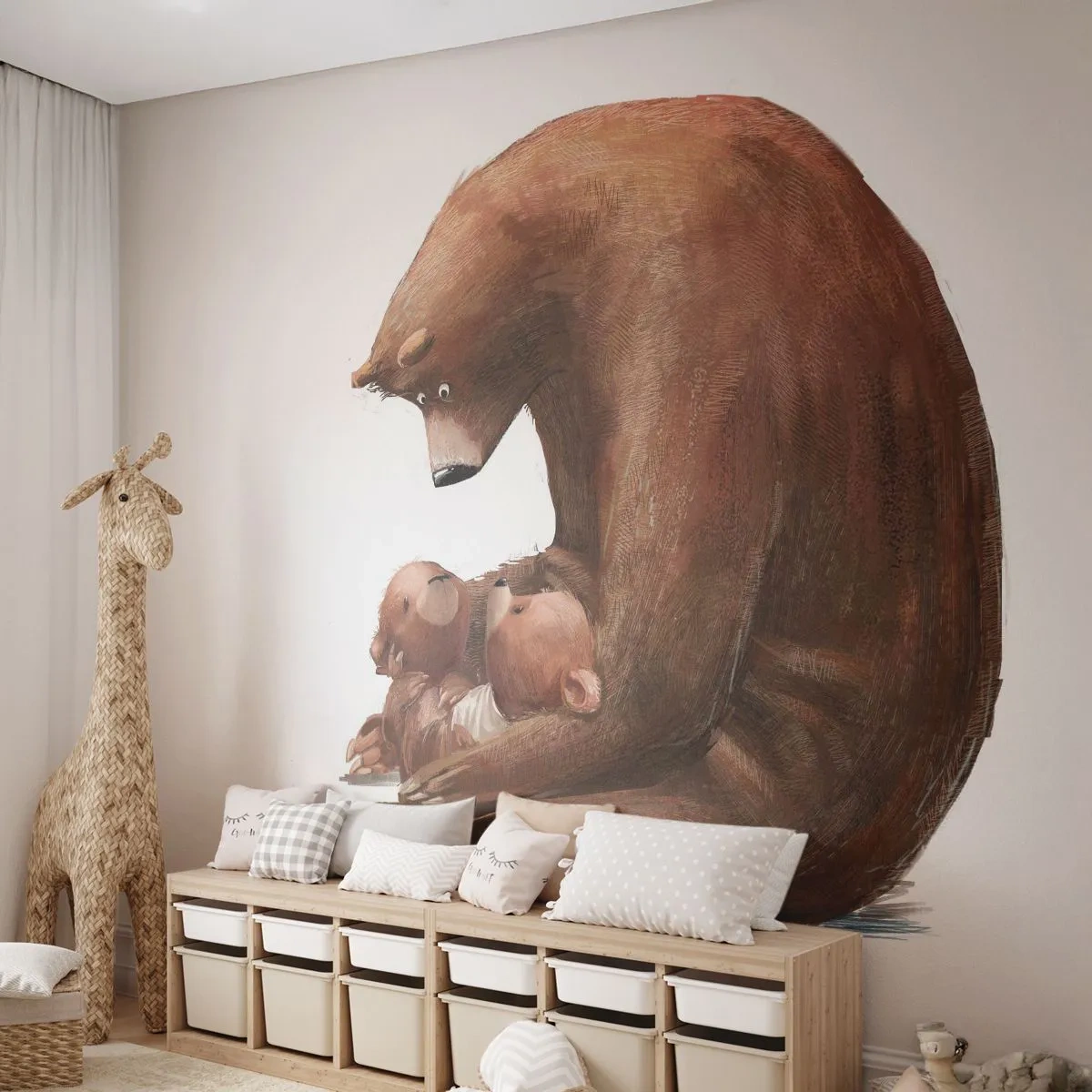 Fototapeta Premium Sand - Słodkich snów, dzieciaki - Dla Dzieci, Niedźwiedź, Rodzina - 500x350 cm