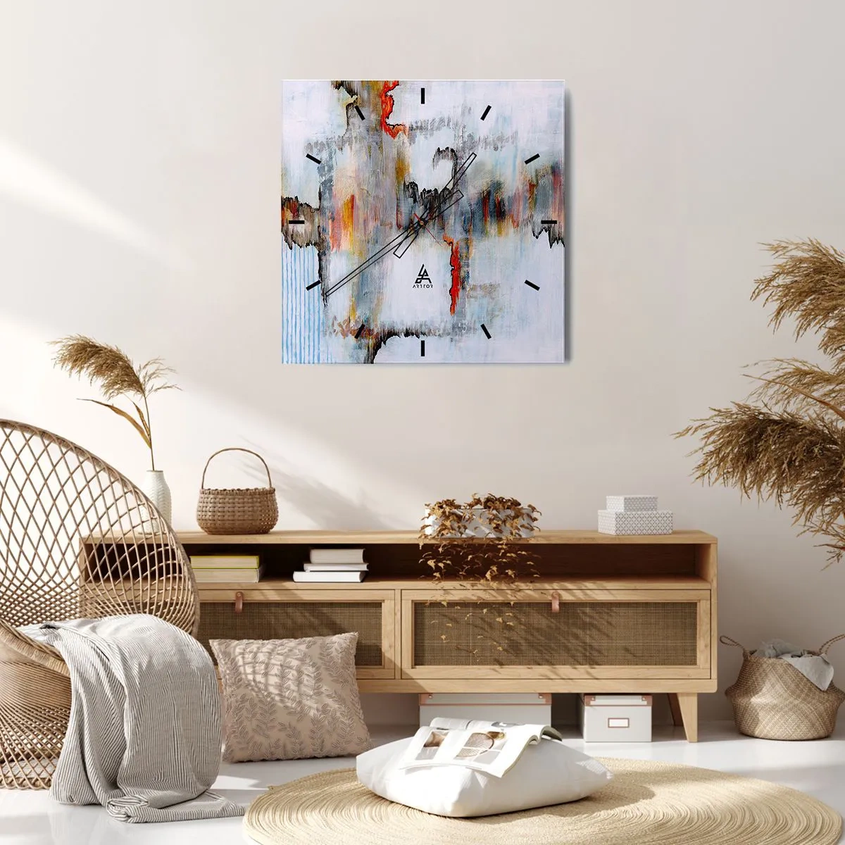 Zegar ścienny - Abstrakcyjny wzór z żywymi kolorami na jasnym tle - 30x30cm - Patykiem na wodzie - Nowoczesna dekoracja ścienna do salonu i sypialni ARTTOR