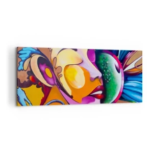 Obraz na płótnie - Kolorowa abstrakcja z motywem twarzy w dynamicznej kompozycji - 120x50cm - Dotknąć kolorem - Nowoczesna dekoracja ścienna do salonu i sypialni ARTTOR