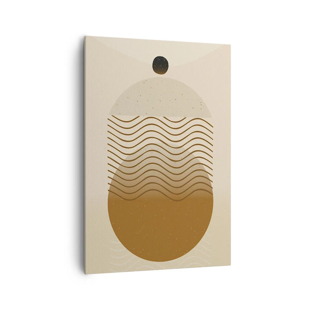 Obraz na płótnie - Geometryczna abstrakcja z kołami i falistymi liniami w ciepłych barwach - 70x100cm - O pochodzeniu figur geometrycznych - Nowoczesna dekoracja ścienna do salonu i sypialni ARTTOR