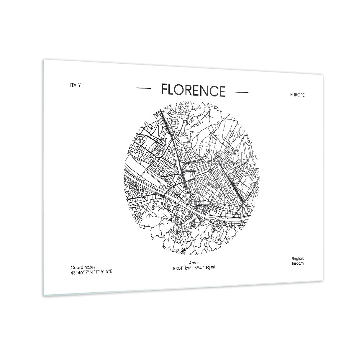 Obraz na szkle - Florencja w formie stylizowanej mapy z siecią ulic - 70x50cm - Anatomia Florencji - Nowoczesna dekoracja ścienna do salonu i sypialni ARTTOR