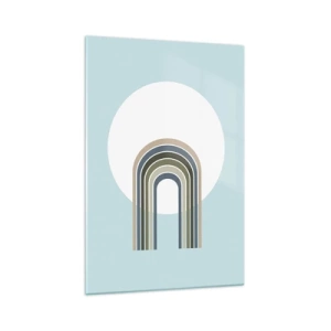 Obraz na szkle - Minimalistyczna kompozycja z okręgiem i liniami na pastelowym tle - 70x100cm - Nieodparte przyciąganie - Nowoczesna dekoracja ścienna do salonu i sypialni ARTTOR