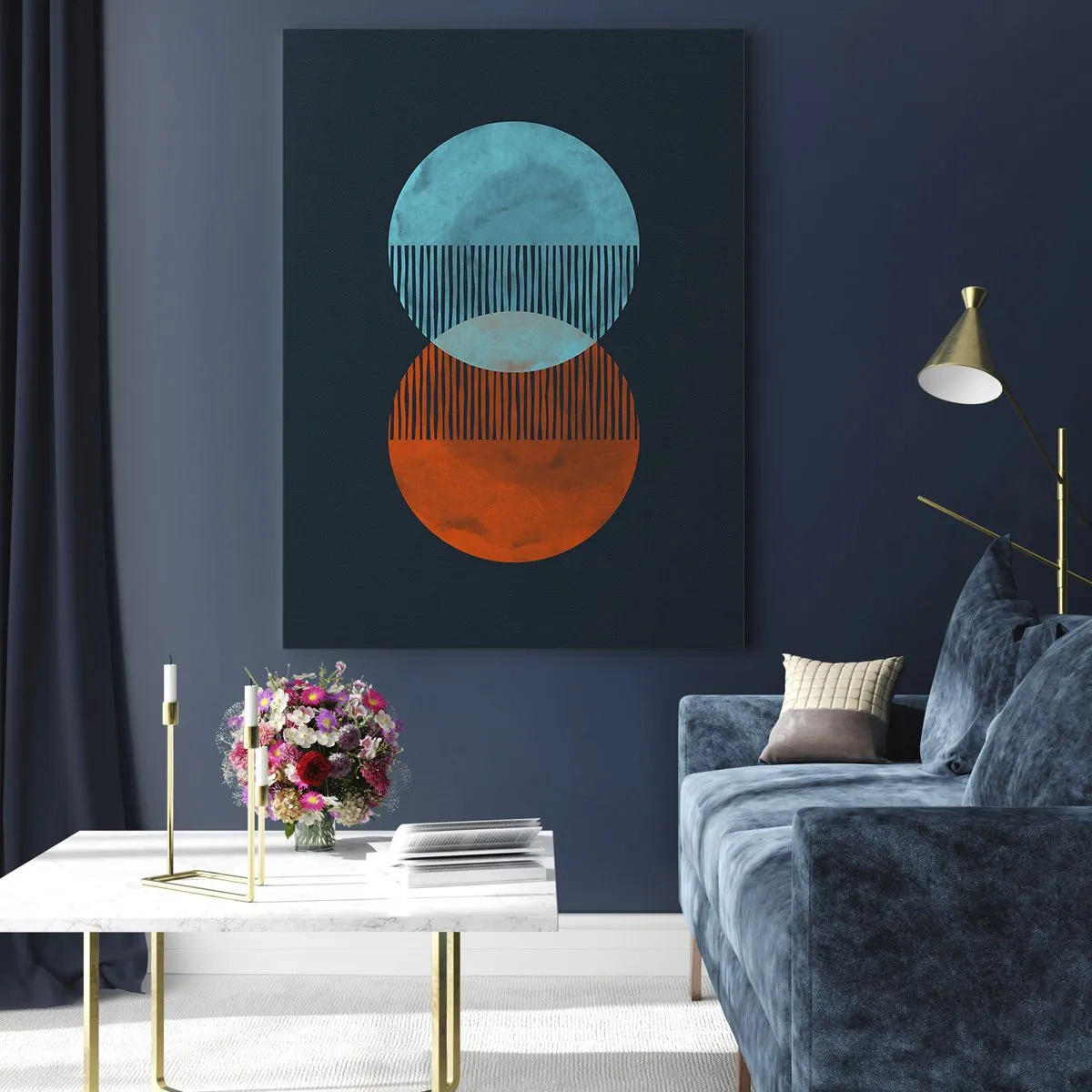 Obraz na szkle - Dwie przecinające się kolorowe planety z geometrycznym wzorem - 50x70cm - Astronomiczna fantazja - Nowoczesna dekoracja ścienna do salonu, kuchni i sypialni ARTTOR