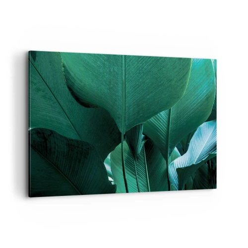Obraz na płótnie - Zielone liście w minimalistycznej kompozycji - 100x70cm - Zwrócone do światła - Nowoczesna dekoracja ścienna do salonu, kuchni i sypialni ARTTOR