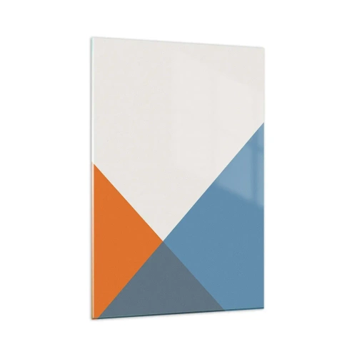 Obraz na szkle - Geometryczne trójkąty w odcieniach błękitu i pomarańczy - 80x120cm - Pod kątem… - Nowoczesna dekoracja ścienna do salonu i sypialni ARTTOR