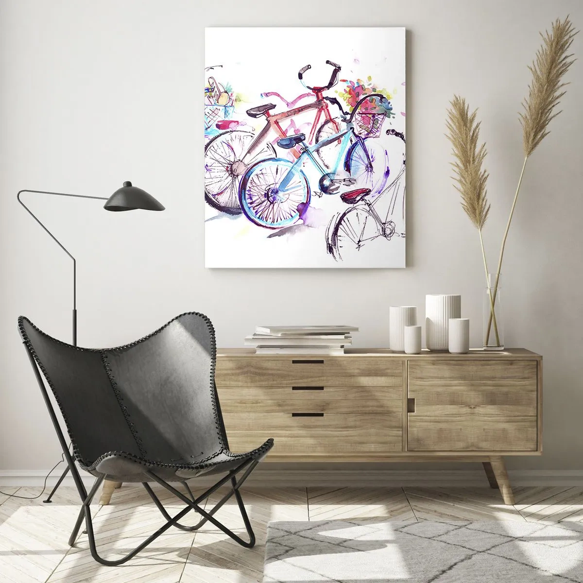 Obraz na szkle - Kolorowe rowery w stylu akwarelowym - 50x70cm - Zjazd klubu Antymoto - Nowoczesna dekoracja ścienna do salonu, kuchni i sypialni ARTTOR