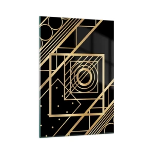 Obraz na szkle - Złote geometryczne wzory na czarnym tle - 80x120cm - Złota geometria - Nowoczesna dekoracja ścienna do salonu i sypialni ARTTOR