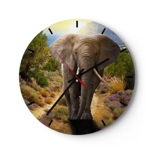 Zegar ścienny - Słoń na tle natury w słoneczny dzień - 30x30cm - Tak wyglądał Eden - Nowoczesna dekoracja ścienna do salonu, kuchni i sypialni ARTTOR
