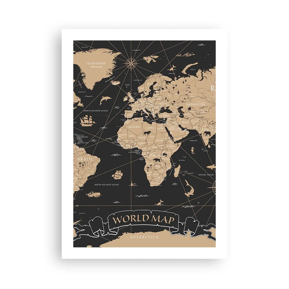 Plakat - Stylizowana mapa świata w vintage kolorystyce - 50x70cm - Granice mojego świata - Nowoczesna dekoracja ścienna do salonu, kuchni i sypialni ARTTOR