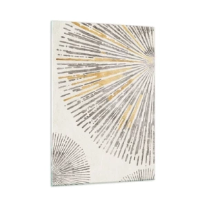 Obraz na szkle - Promieniste linie w odcieniach złota i szarości na jasnym tle - 50x70cm - Uroda promienia - Nowoczesna dekoracja ścienna do salonu, kuchni i sypialni ARTTOR