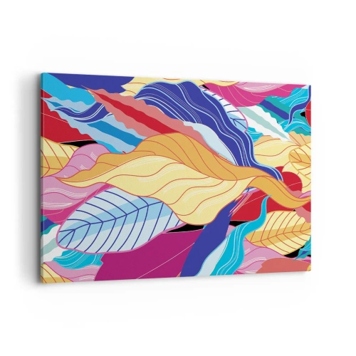 Obraz na płótnie - Barwne liście w żywych kolorach tworzące dynamiczną kompozycję - 100x70cm - Kolorowy bałagan - Nowoczesna dekoracja ścienna do salonu, kuchni i sypialni ARTTOR