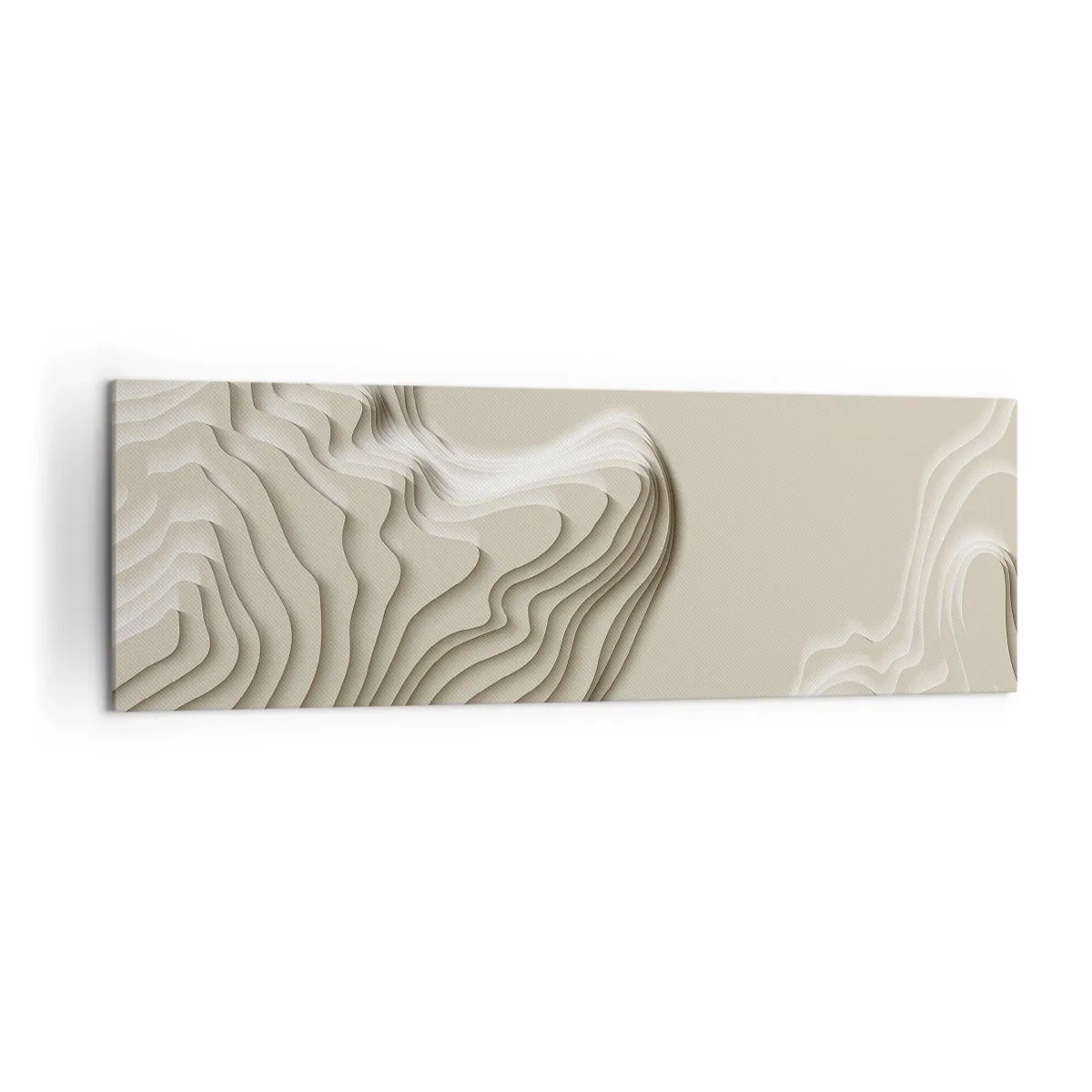 Obraz na płótnie - Abstrakcyjny wzór w odcieniach beżu z liniowym efektem - 160x50cm - Topografia sztuki - Nowoczesna dekoracja ścienna do salonu i sypialni ARTTOR
