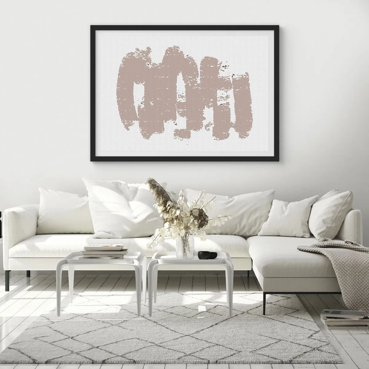 Plakat w czarnej ramie - Abstrakcja w łagodnym różu - 91x61 cm