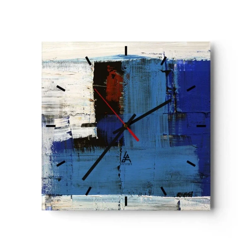 Zegar ścienny - Abstrakcyjna kompozycja w odcieniach niebieskiego i bieli - 30x30cm - Sekret błękitu - Nowoczesna dekoracja ścienna do salonu i sypialni ARTTOR