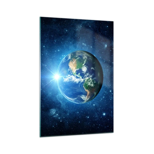 Obraz na szkle - Ziemia w kosmosie otoczona gwiazdami i światłem - 70x100cm - Jesteśmy w niebie - Nowoczesna dekoracja ścienna do salonu i sypialni ARTTOR