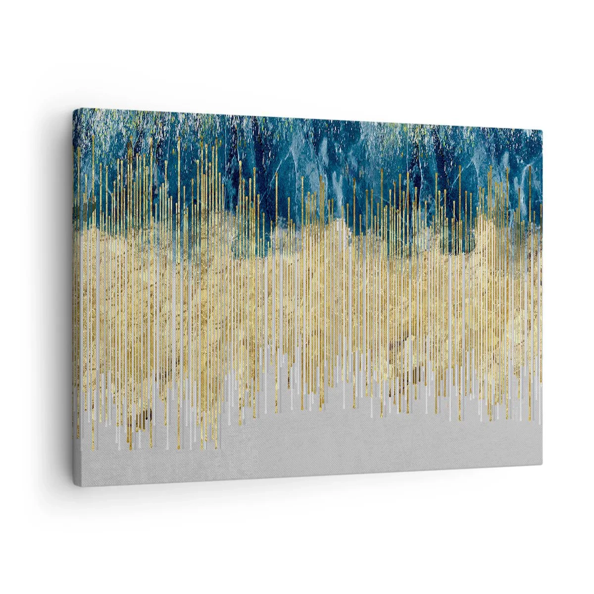 Obraz na płótnie - Złote linie na tle granatowej i szarej abstrakcji - 70x50cm - Wyzłocona granica - Nowoczesna dekoracja ścienna do salonu i sypialni ARTTOR